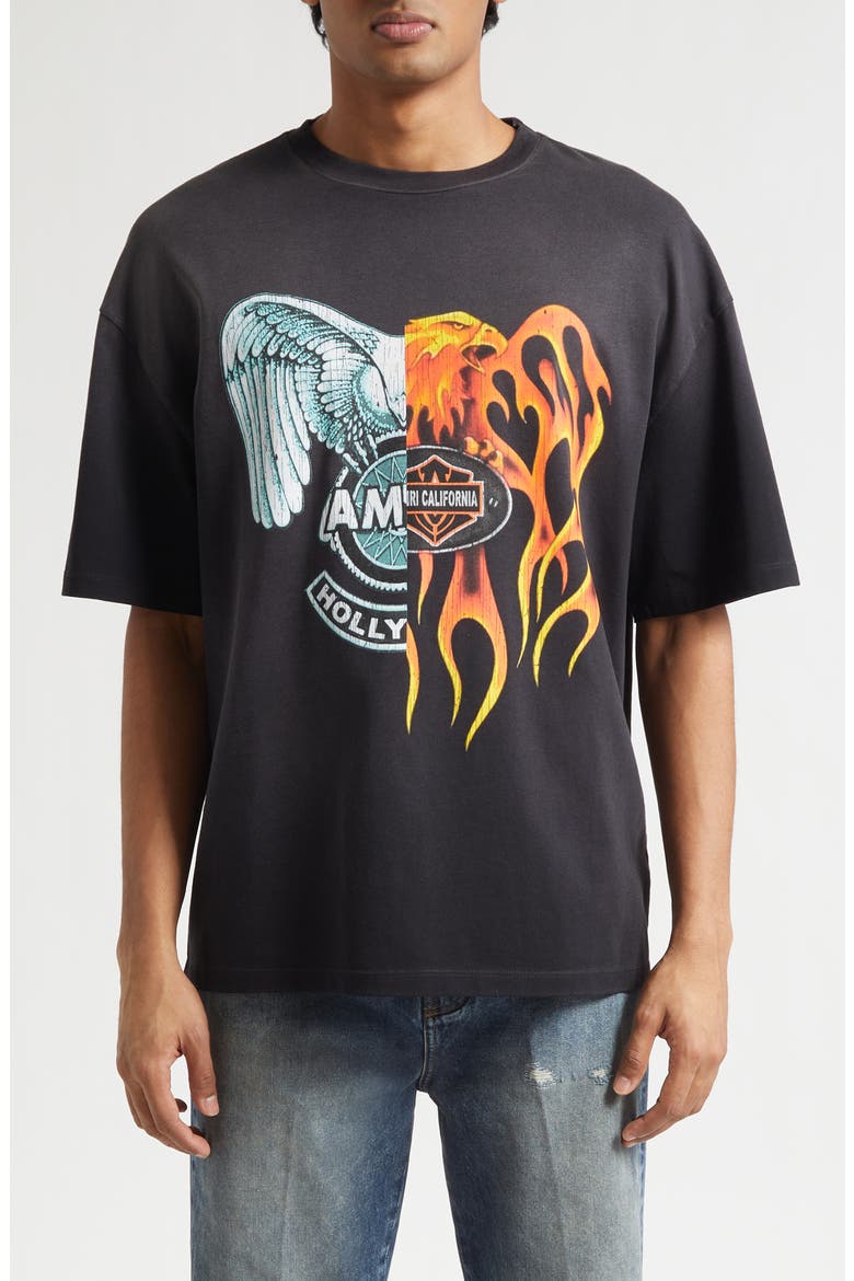 Oversize Splice Graphic T-Shirt, Main, color, BLACK