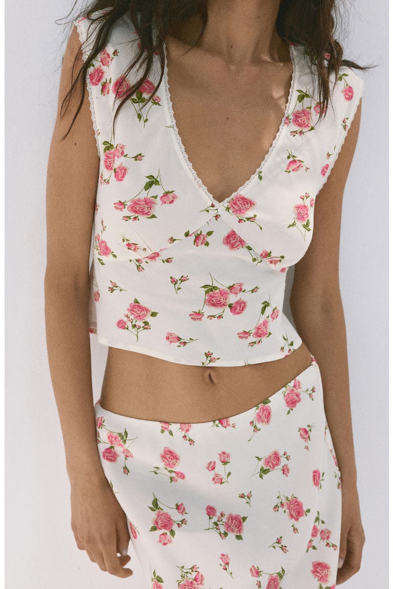 Floral Lace Cropped Blouse, Alternate, color, WHITE