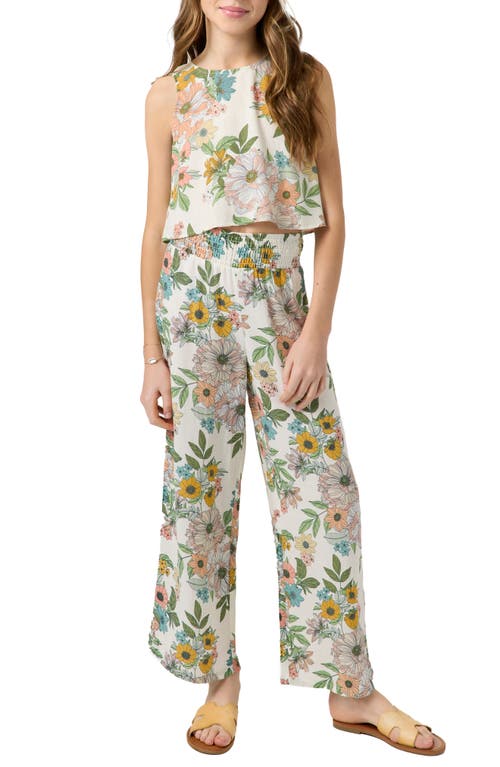 O'neill Kids' Torrie Floral Smocked Waist Pants In Winter White