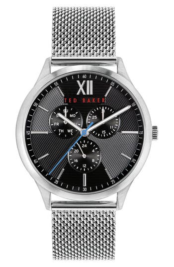 Ted Baker Manhatt Multifunction Mesh Strap Watch, 42mm In Silver