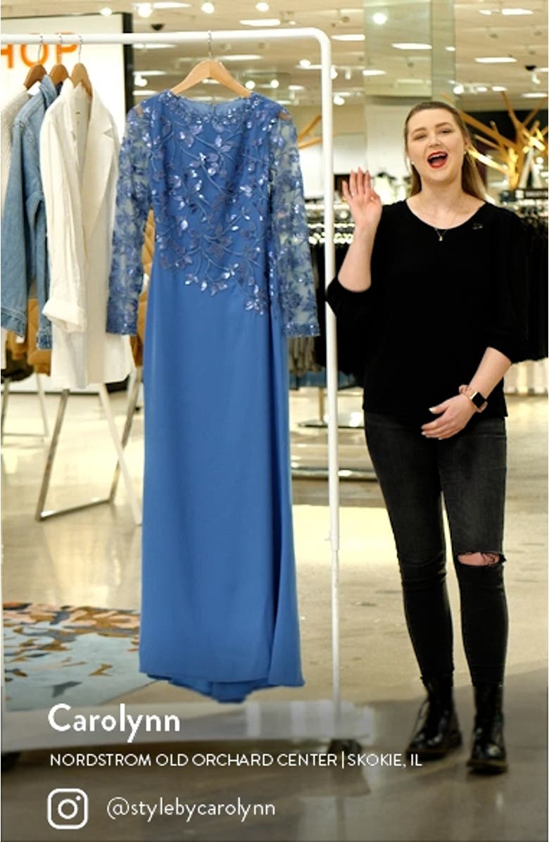 Sequin Lace Long Sleeve Crepe Gown, sales video thumbnail
