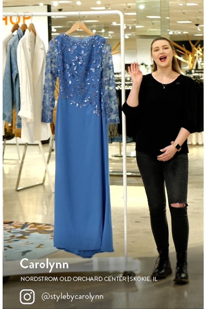 Sequin Lace Long Sleeve Crepe Gown video