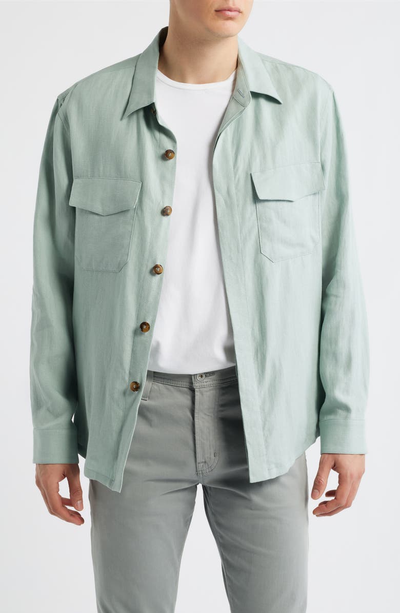 Canali Relaxed Fit Linen Overshirt, Main, color, Green