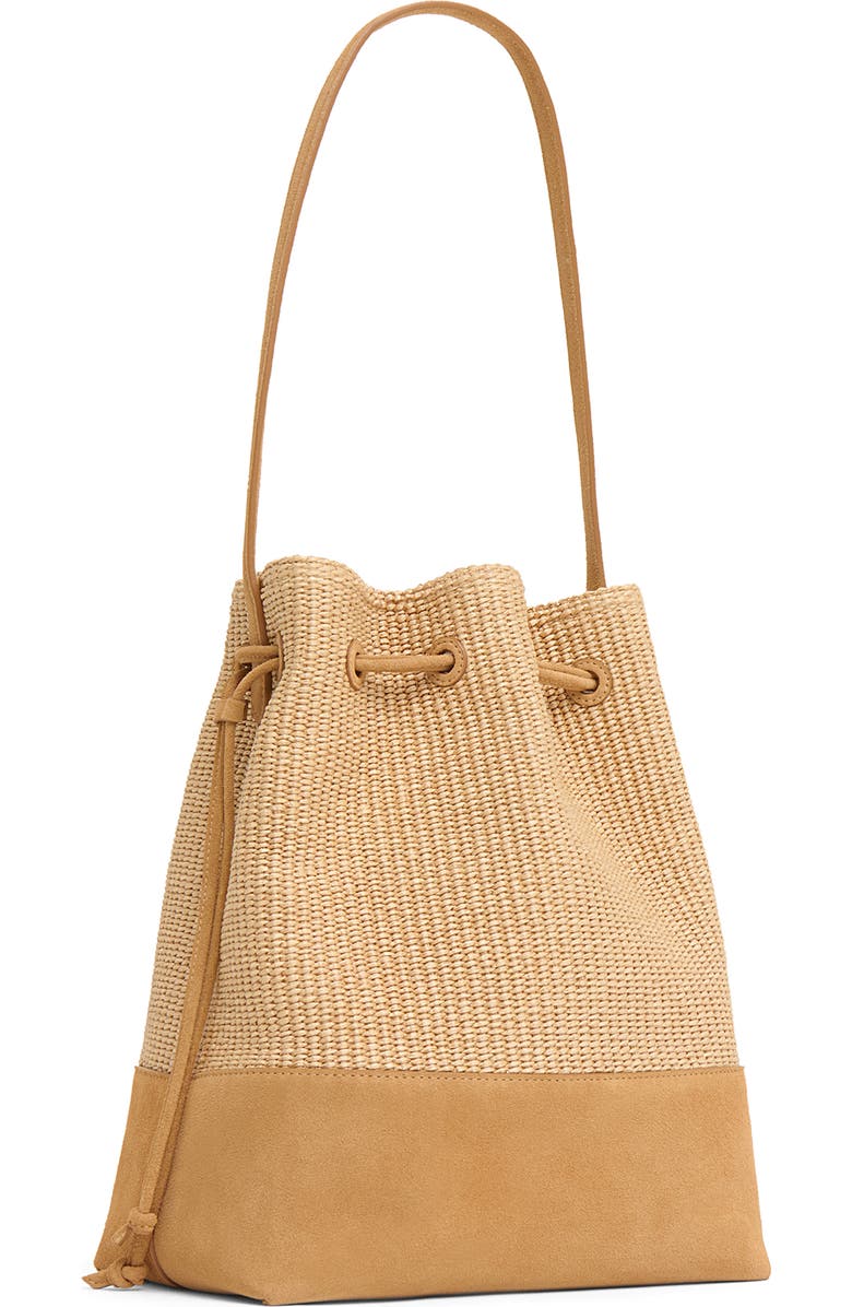 Mansur Gavriel Drawstring Woven Raffia & Suede Bucket Bag, Alternate, color, Natural