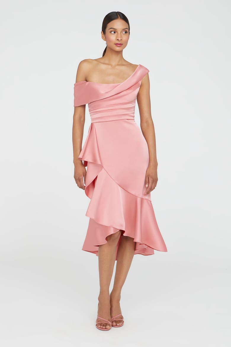 Janice Draped Asymmetric Dress, Main, color, Sugar Coral