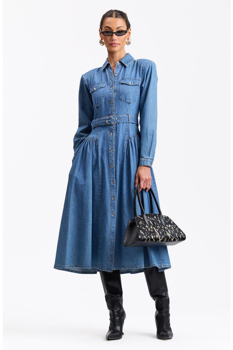 Long Sleeve Denim Midi Shirtdress, Alternate, color, SUNFADE WASH
