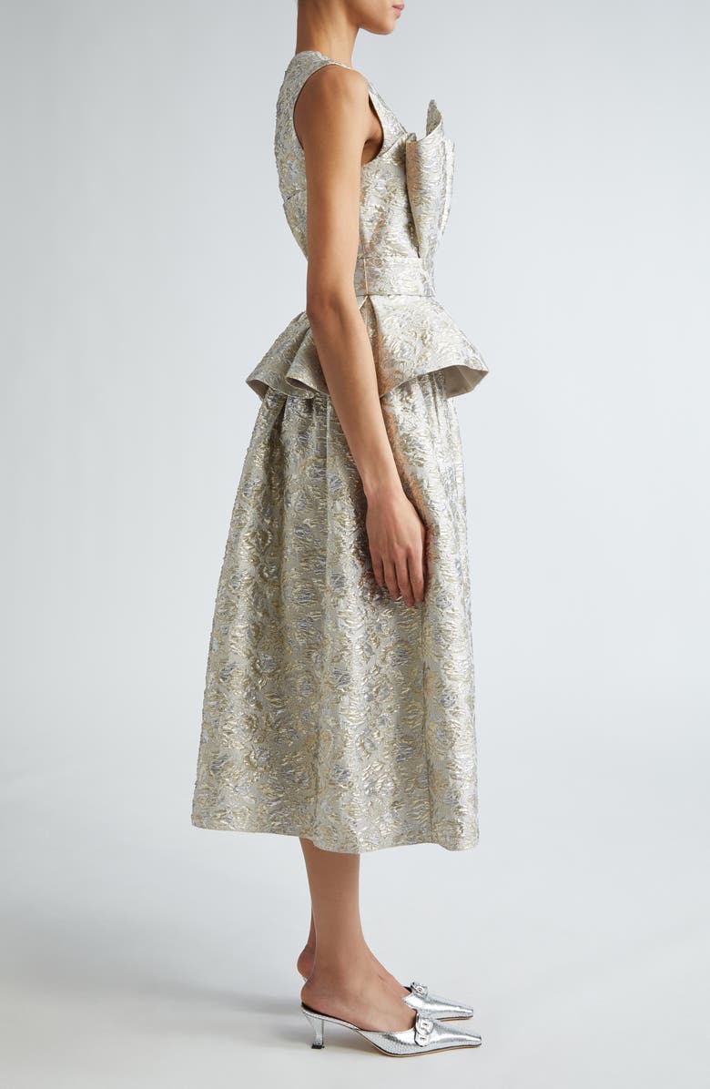 Erdem Sleeveless Metallic Cloqué Peplum Cocktail Dress, Alternate, color,