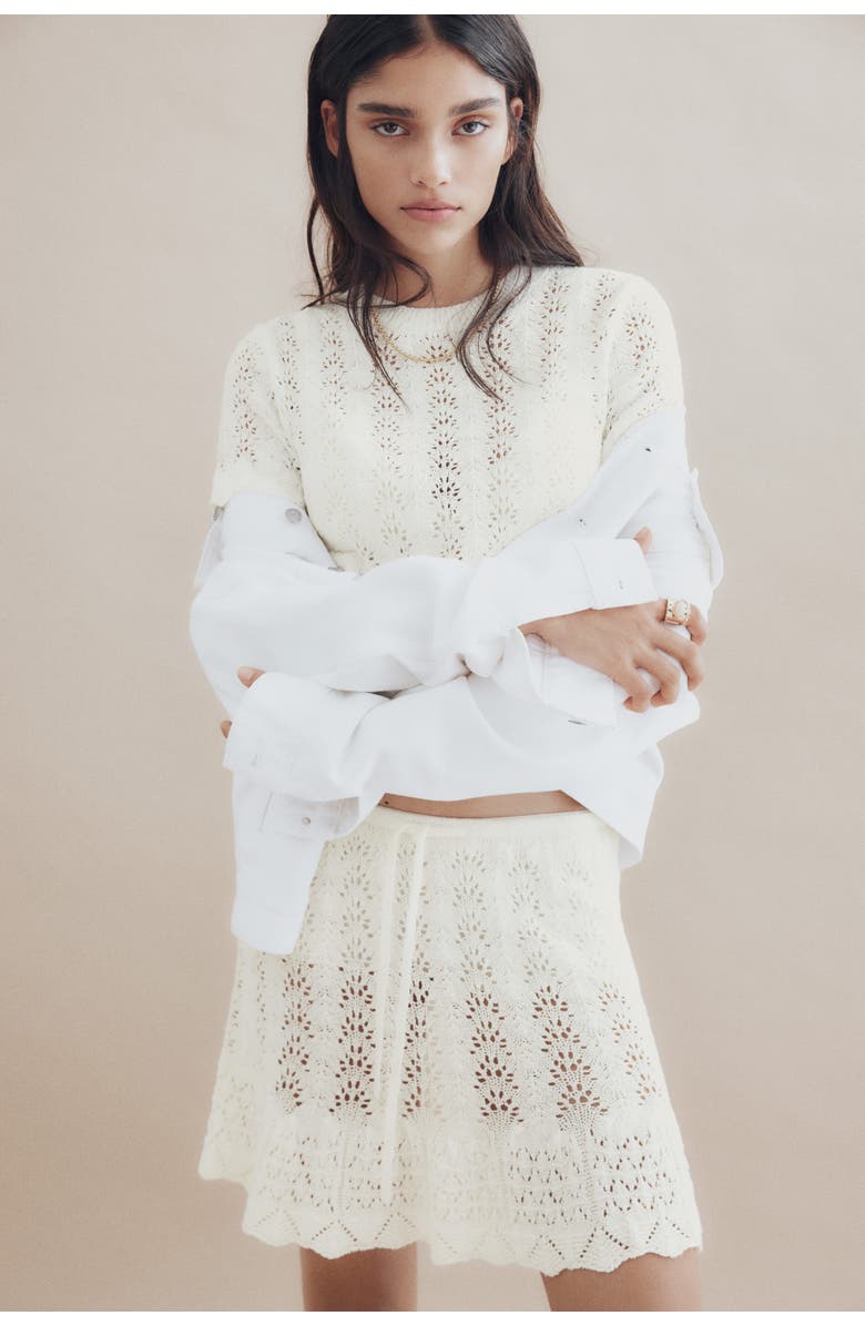 H&M Pointelle-knit Skirt, Alternate, color, White