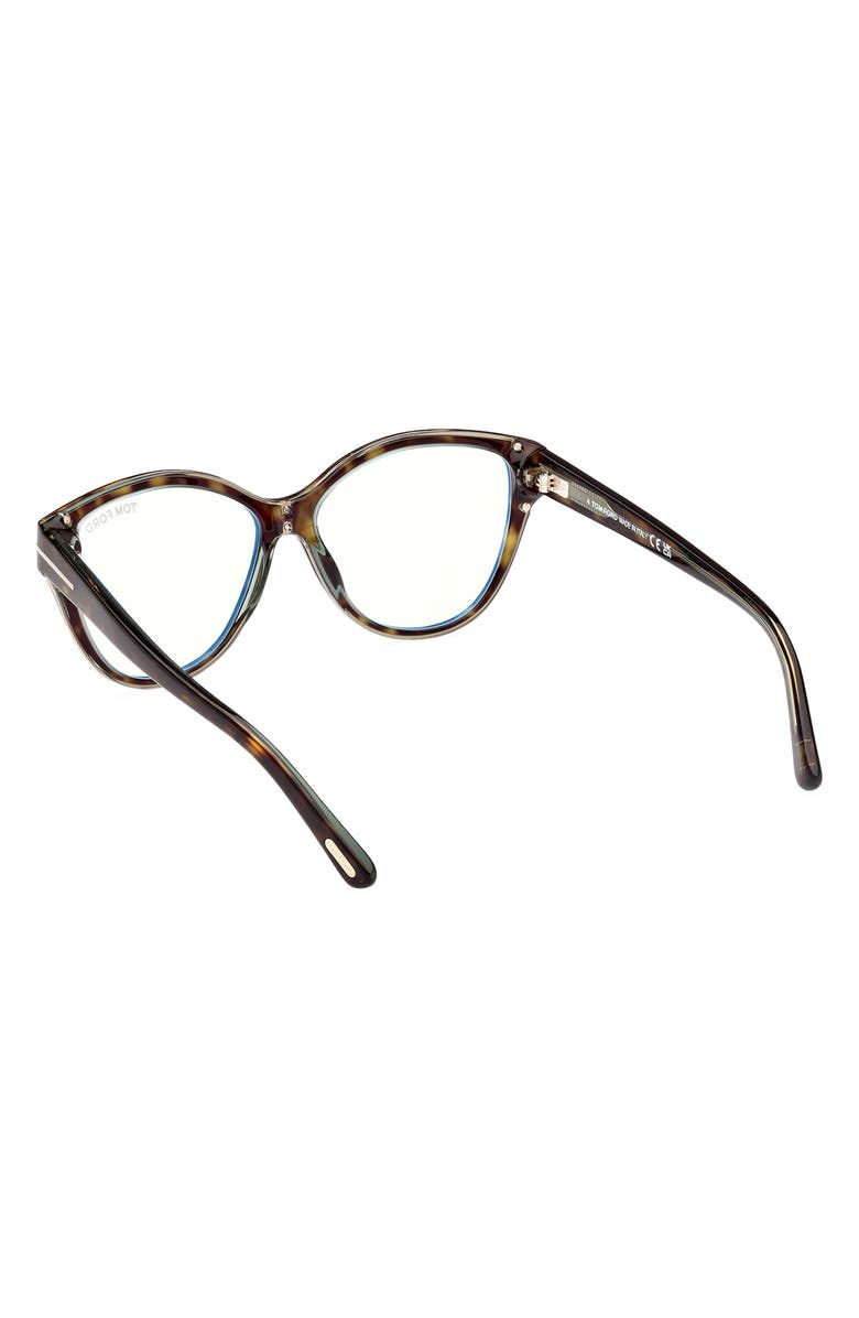 TOM FORD 54mm Cat Eye Blue Light Blocking Optical Glasses, Alternate, color, Havana And Turquoise / T Logo