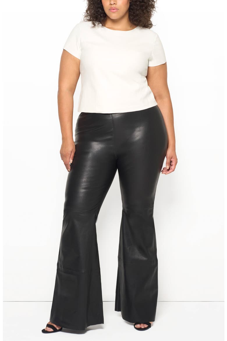 Kat Stretch Leather Bell Leggings, Alternate, color, Black