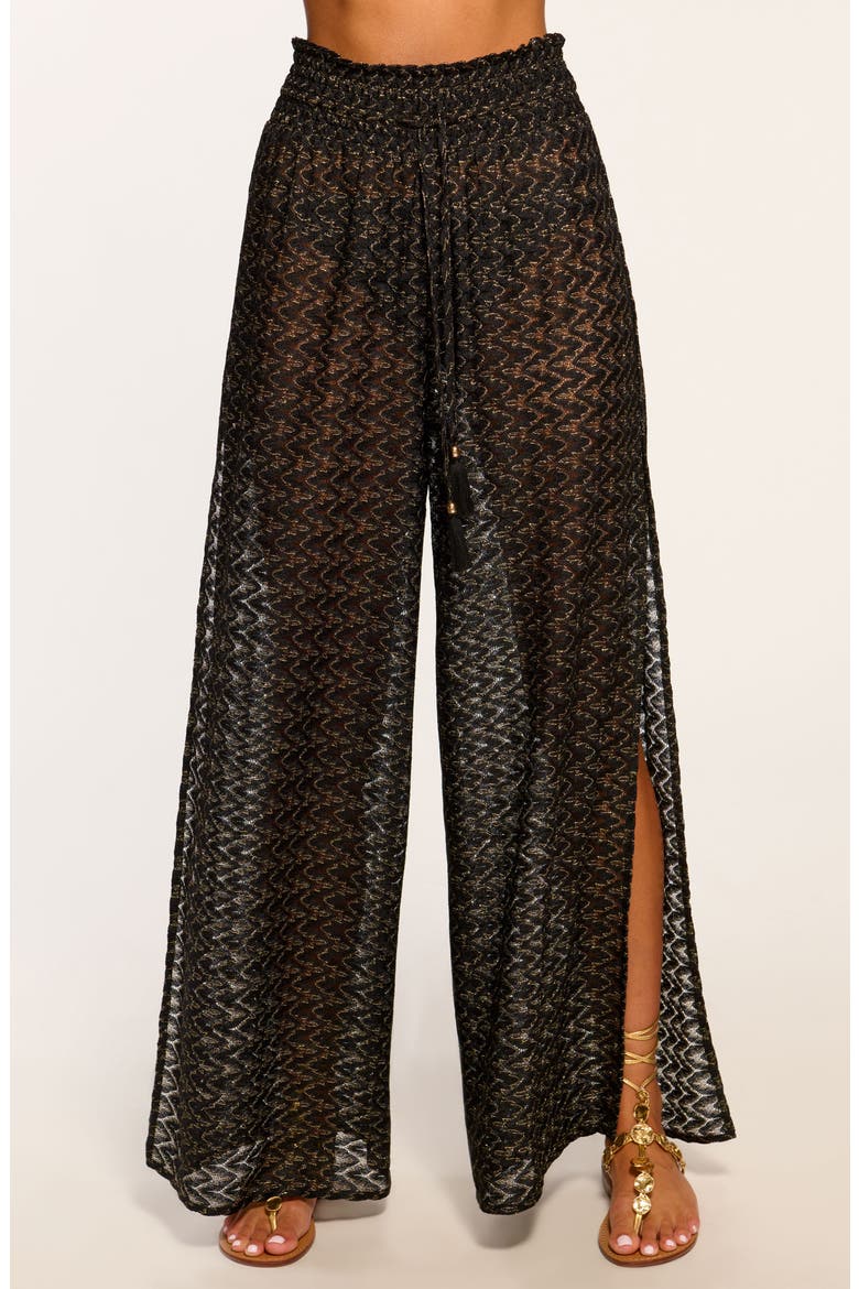 Gloria High Waist Wide Leg Cover-Up Pants, Main, color, BLACK/GOLD ZIG ZAG