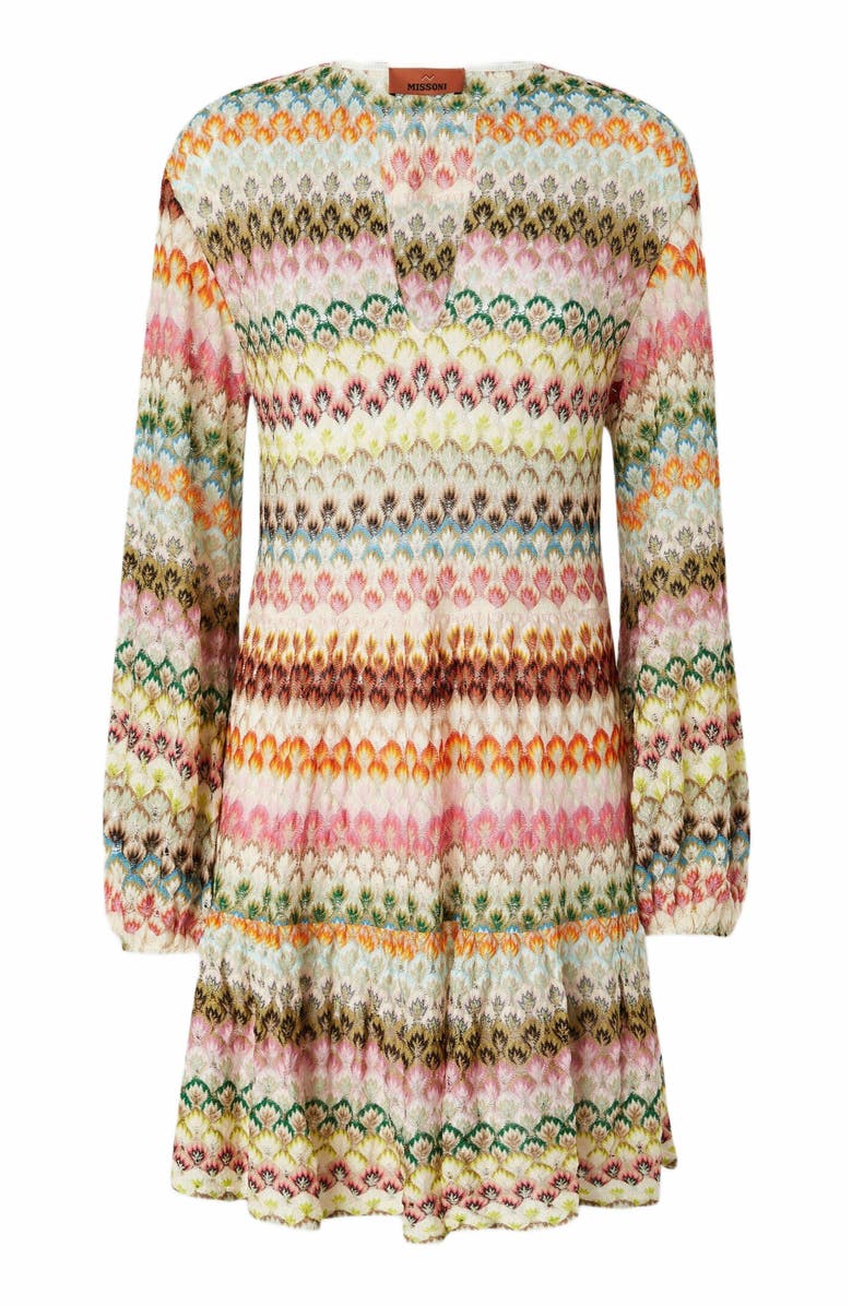 Missoni Long Sleeve Short Dress With Zig Zag Lace Pattern, Alternate, color, Multicoloured