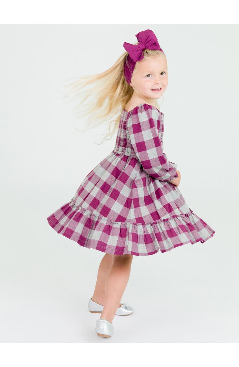 RuffleButts Girls Long Sleeve Smocked Ruffle Hem Dress, Alternate, color, 