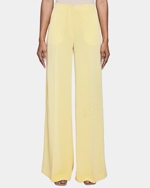 LILY Wide Leg Pants with Slanted Side Pockets in Fluid Cady