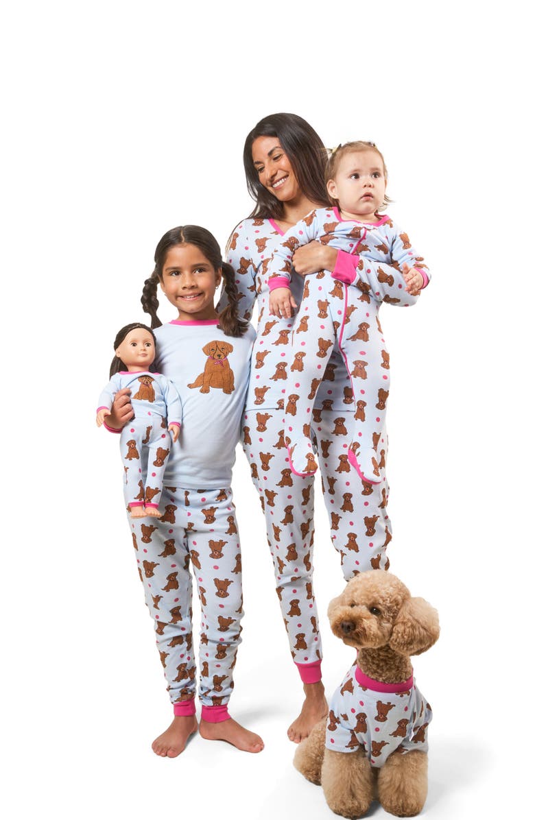 Leveret Kids Footed Printed Cotton Matching Family Pajamas, Animal Kingdom Prints, Alternate, color, Puppy