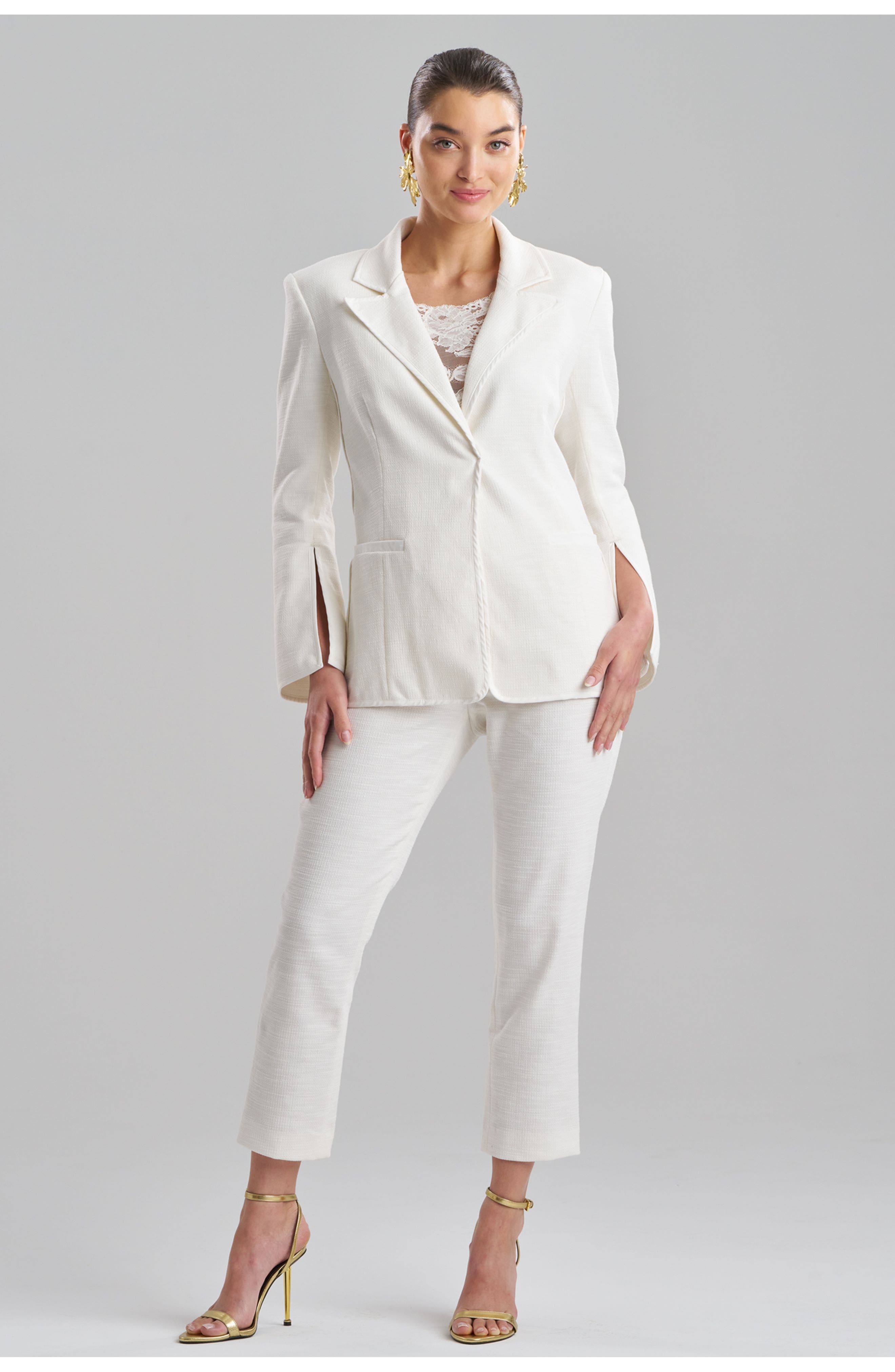 Seamed Basketweave Slit Cuff Jacket