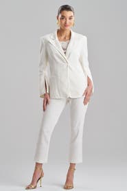 Natori Seamed Basketweave Slit Cuff Jacket