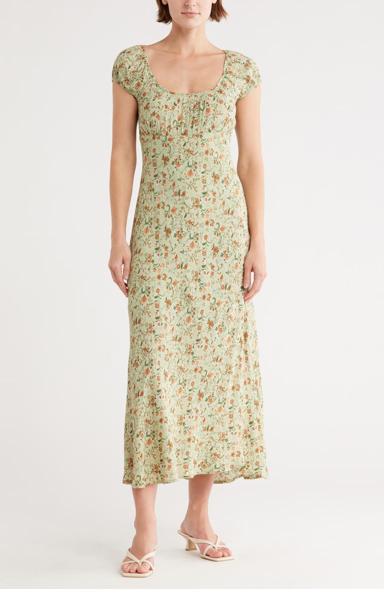 Blu Pepper Cap Sleeve Midi Dress, Main, color, Olive Multi