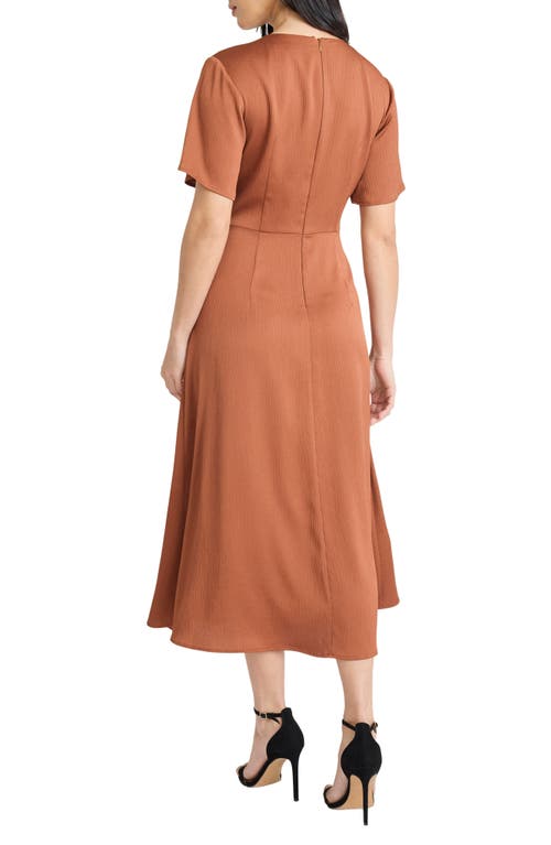 Maggy London Buckle Detail Hammered Satin Midi Dress In Brown