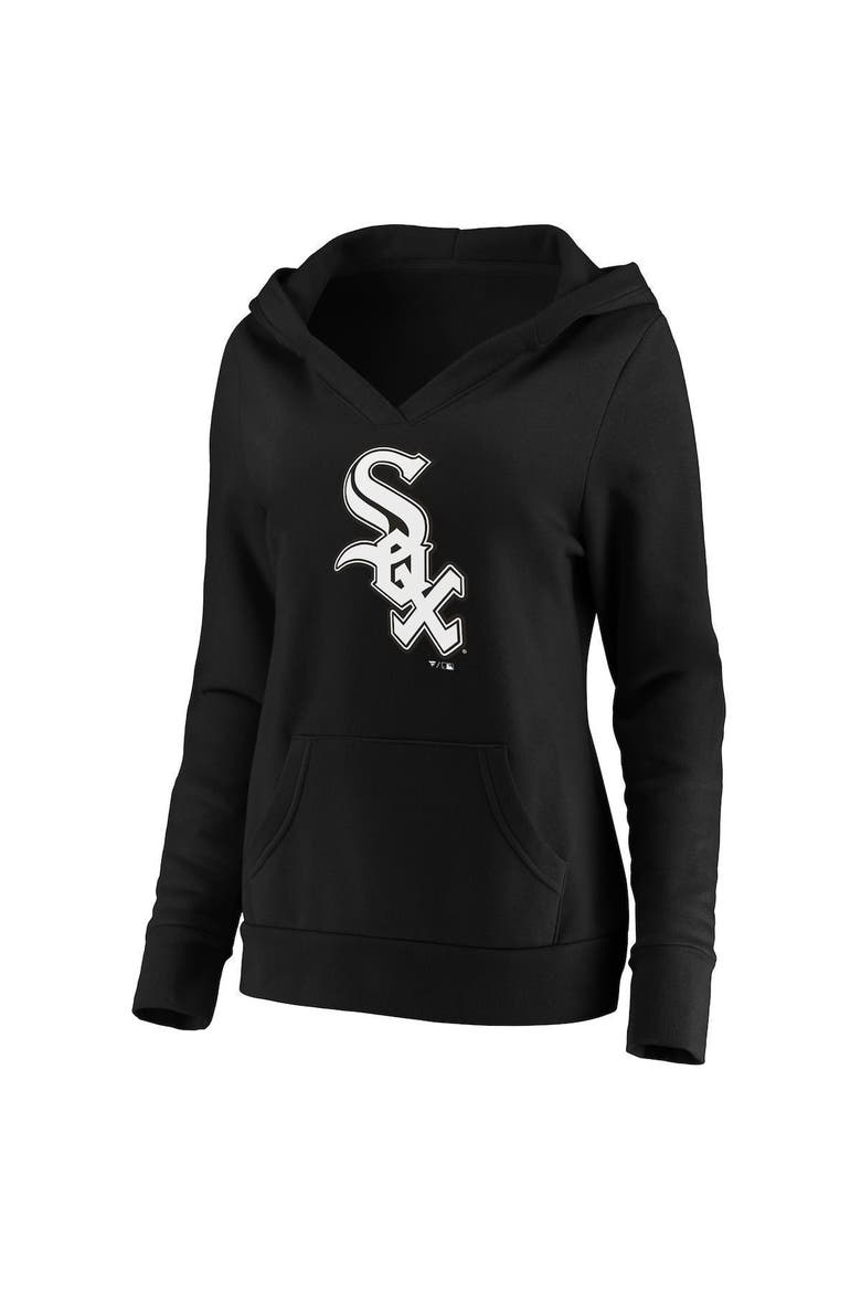 Women's Fanatics Branded Black Chicago White Sox Official Logo Crossover V-Neck Pullover Hoodie, Alternate, color, BLACK