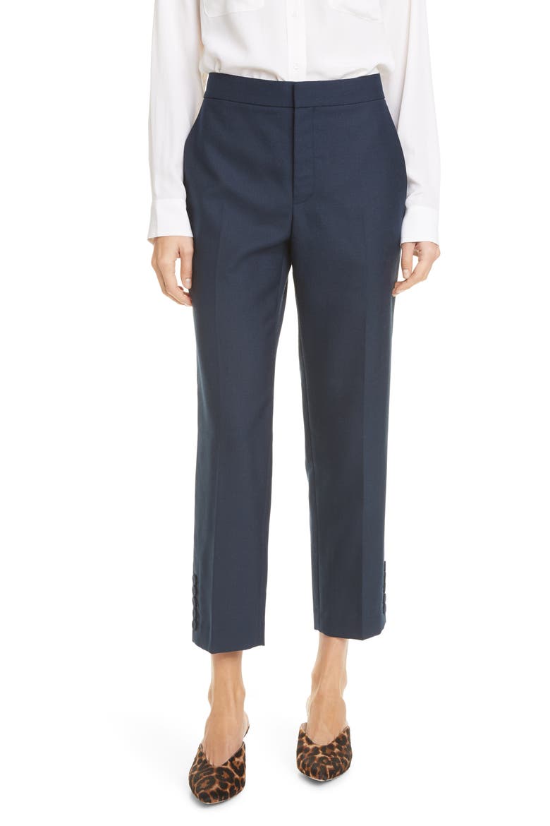 Flat Front Button Cuff Pants, Main, color, NAVY