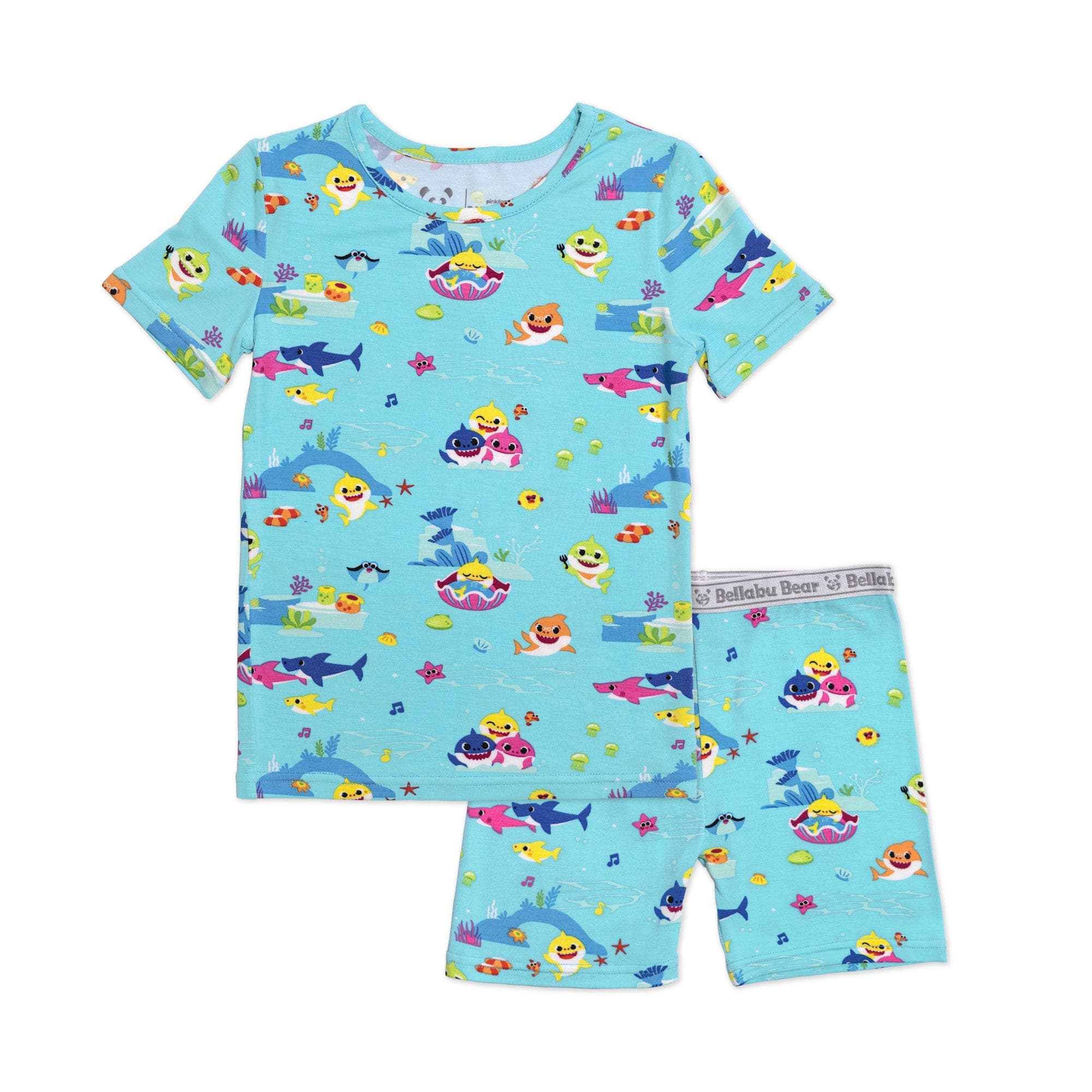 Bellabu Bear Baby Shark Kids 2-Piece Short Sleeve & Shorts Pajama Set 