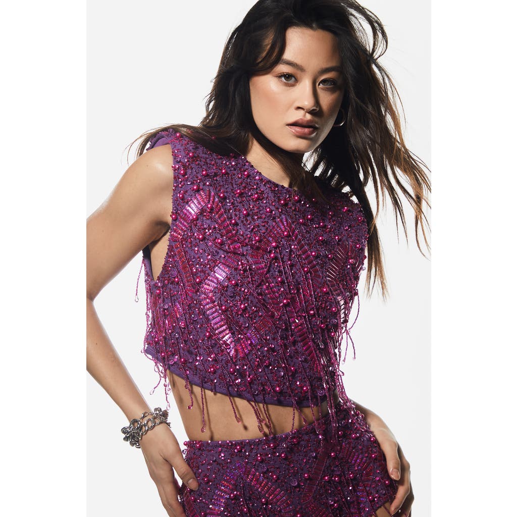 Nasty Gal Embellished Tassel Beaded Crop Top In Purple