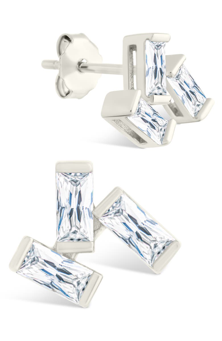 Sterling Forever Macy Baguette Cubic Zirconia Stud Earrings, Main, color, Silver