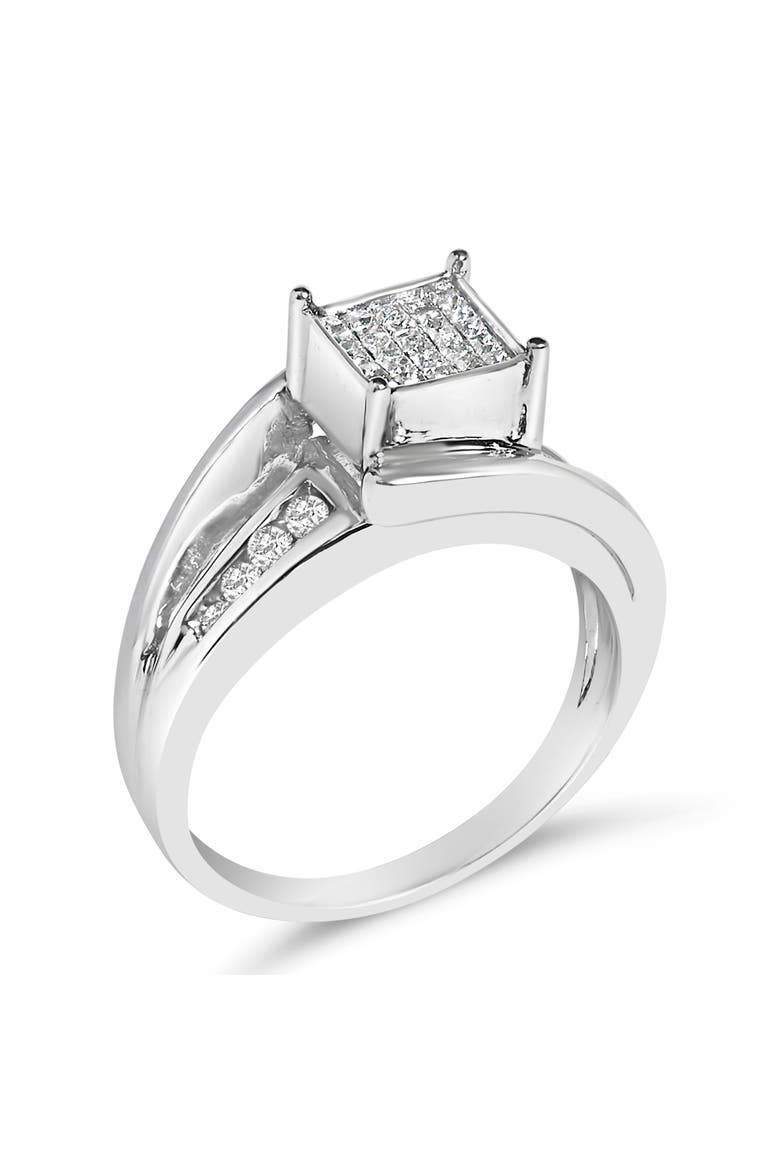 10K White Gold 1/3 Cttw Princess-cut Diamond Cluster Bypass Ring, Alternate, color, White Gold