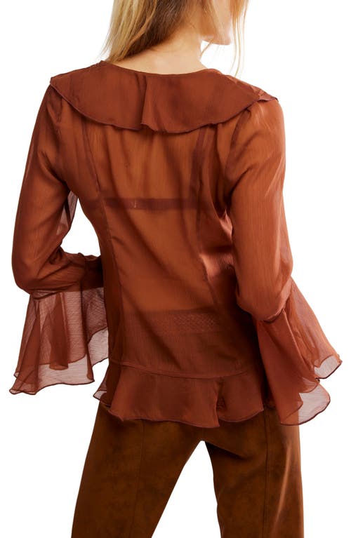 Free People Tulula Ruffle Chiffon Top In Brown
