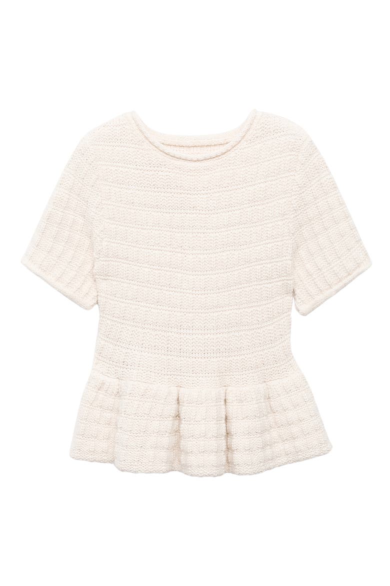 Textured Short Sleeve Peplum Sweater, Alternate, color, ECRU
