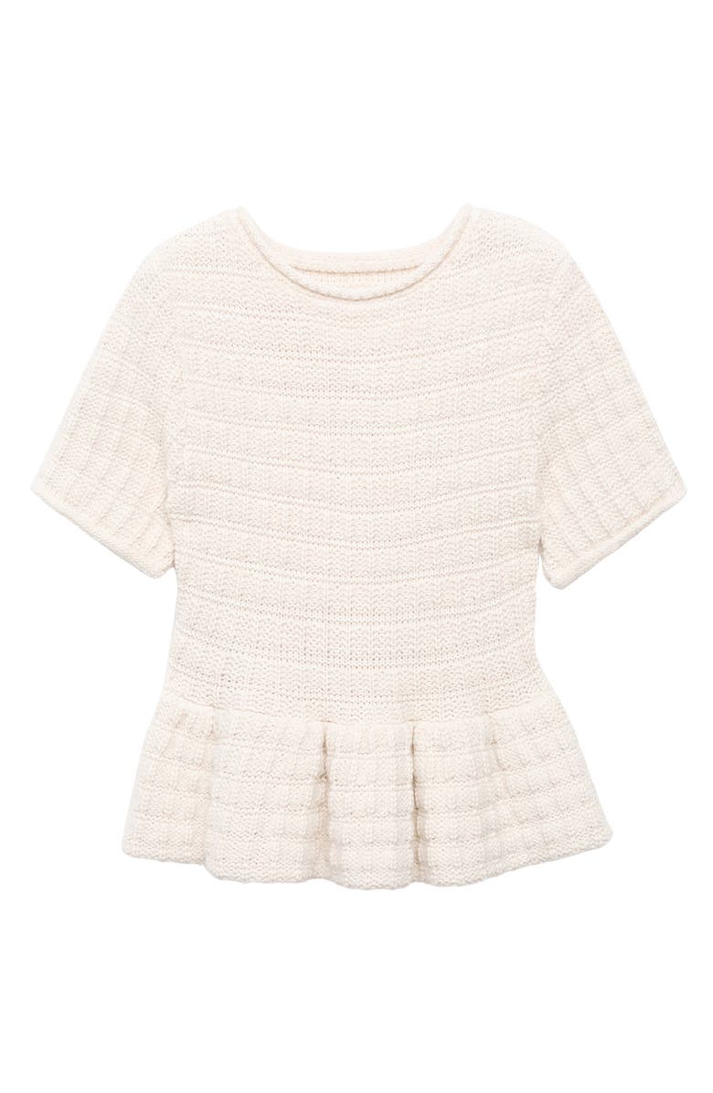 MANGO Textured Short Sleeve Peplum Sweater, Alternate, color, Ecru