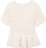 MANGO Textured Short Sleeve Peplum Sweater