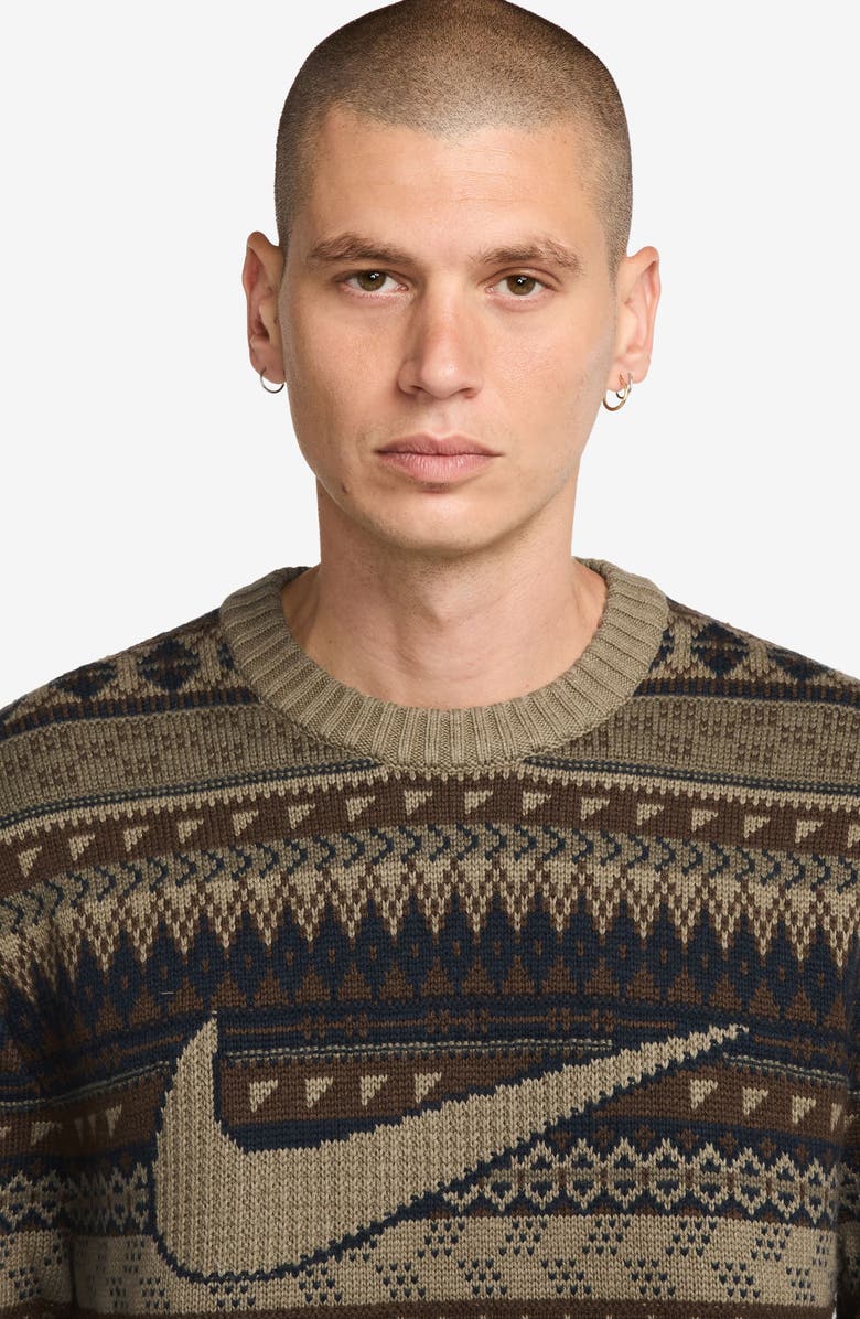Nike Life Fair Isle Swoosh Wool Blend Crewneck Sweater, Alternate, color, 