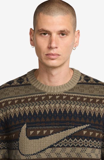Nike Life Fair Isle Swoosh Wool Blend Crewneck Sweater