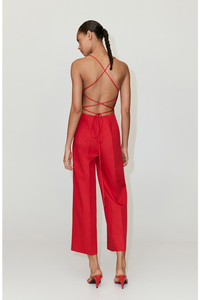 Open Back Crop Jumpsuit, Alternate, color, RED