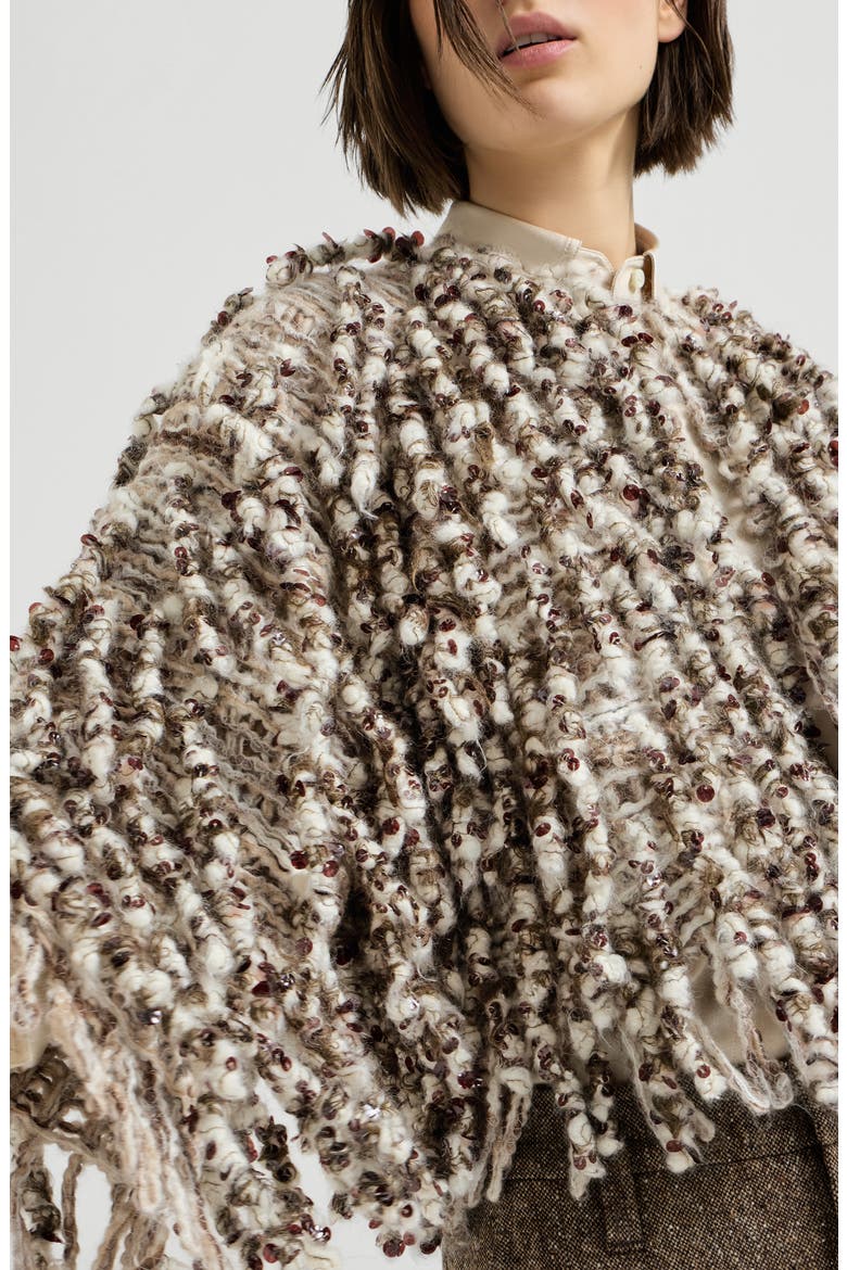 Dazzling twist embroidery cardigan in mohair and wool, Alternate, color, Brown