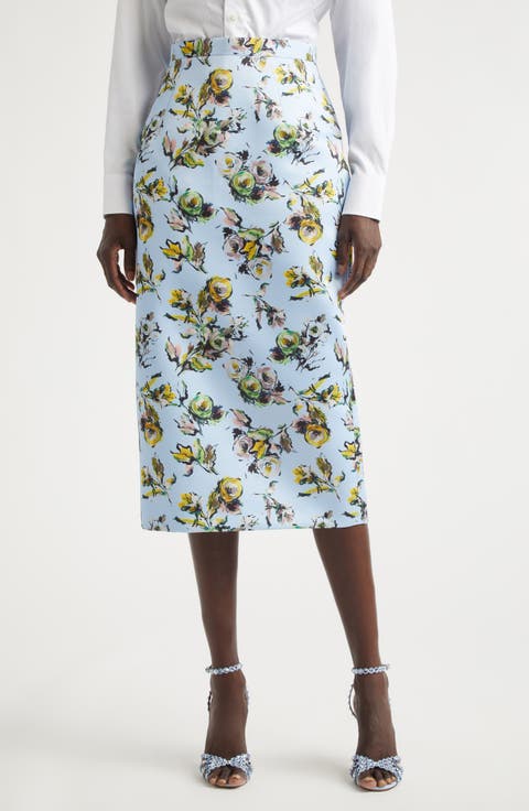 Lorelei Floral Satin Midi Pencil Skirt