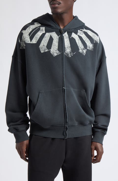 Big Neck Logo Front Zip Cotton Hoodie