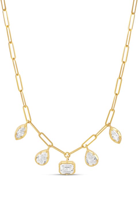 Mixed Shape Cubic Zirconia Paperclip Necklace