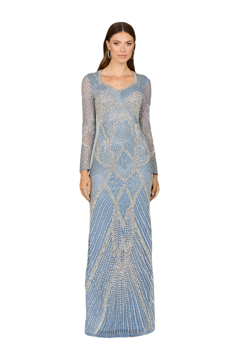 V Neck Beaded Long Sleeve Dress, Main, color, InkBlue