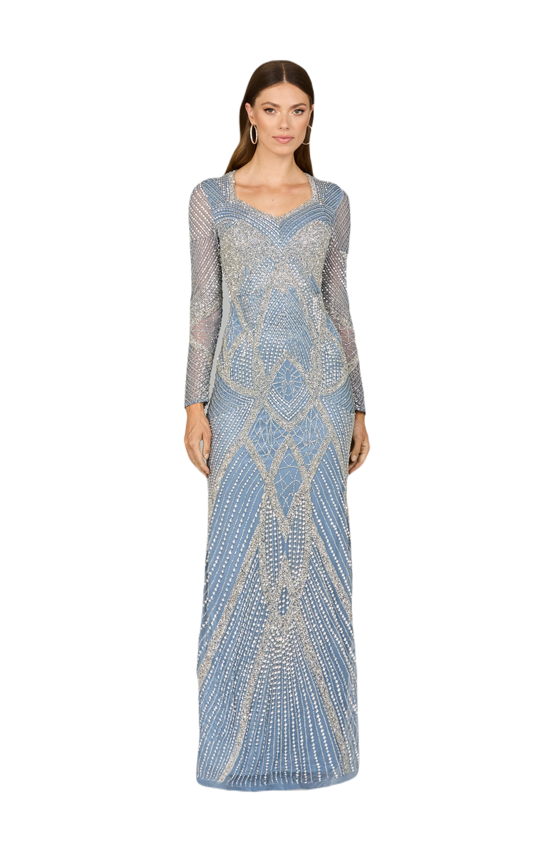 LARA New York V Neck Beaded Long Sleeve Dress, Main, color, Inkblue