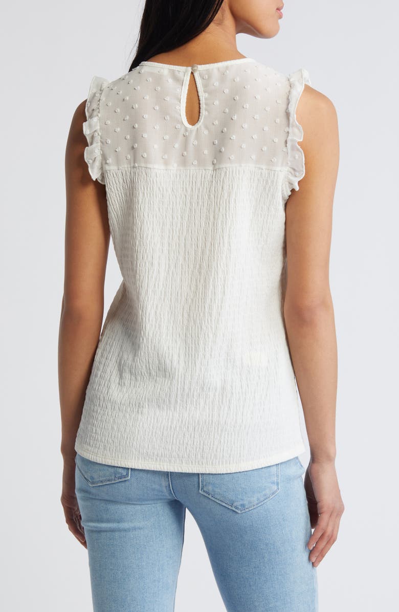 Loveappella Ruffle Clip Dot Smocked Shell, Alternate, color, White