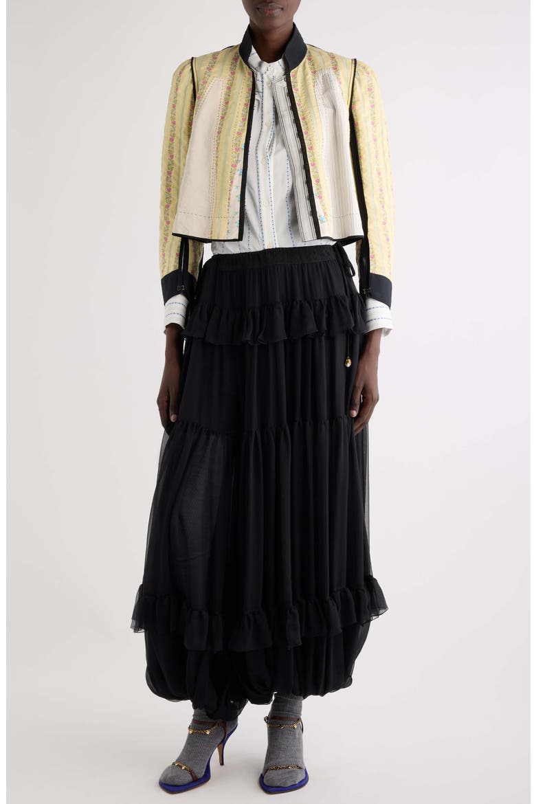 Ruffle Tiered Silk Mousseline Bubble Skirt, Alternate, color, BLACK