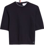 Thom Browne Tipped Textured Stitch Short Sleeve Virgin Wool Top