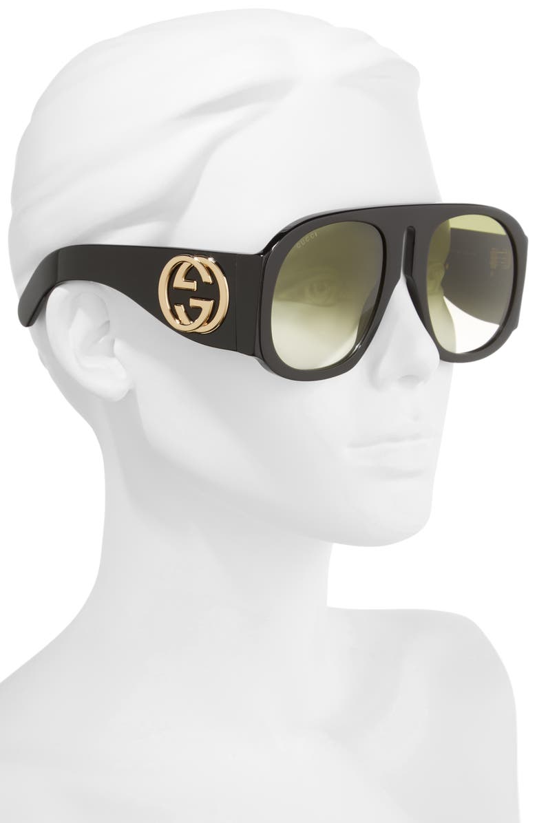 Gucci 57mm Aviator Sunglasses, Alternate, color, 