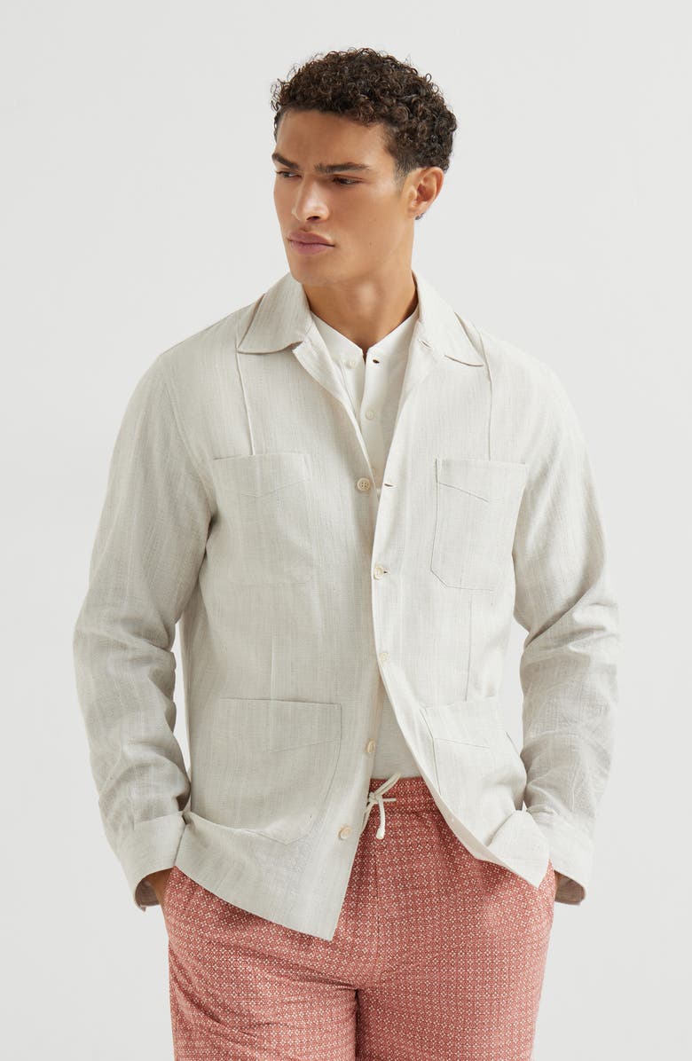 Brunello Cucinelli Cotton and linen guayabera, Main, color, Rope