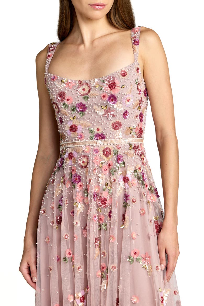 Sleeveless Hand Beaded Scoop Neck Midi Dress, Alternate, color, Vintage Rose Multi