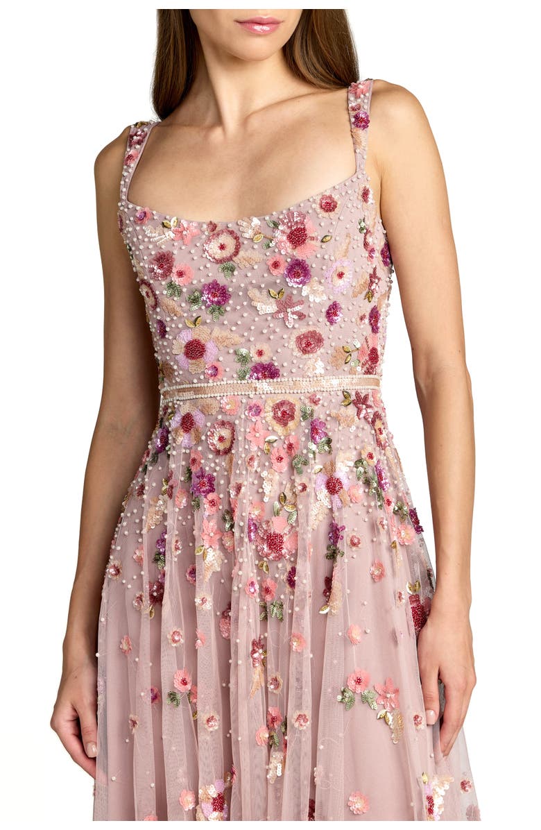 Mac Duggal Sleeveless Hand Beaded Scoop Neck Midi Dress, Alternate, color, Vintage Rose Multi