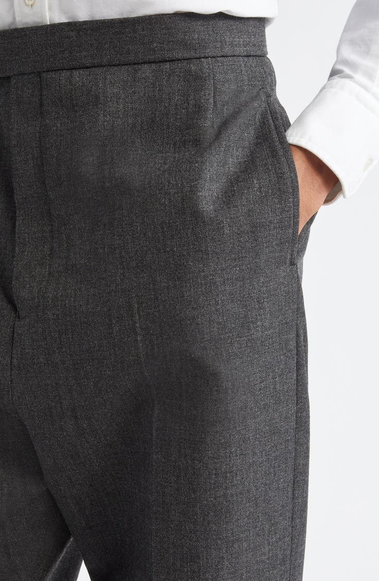 Thom Browne High Waist Back Strap Wool Trousers, Alternate, color, Dark Grey